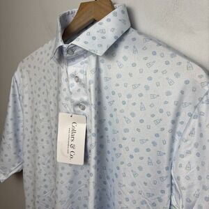 Collars & Co Men's Medium Featherweight Flex Polo Shirt Tequila Shot White NEW